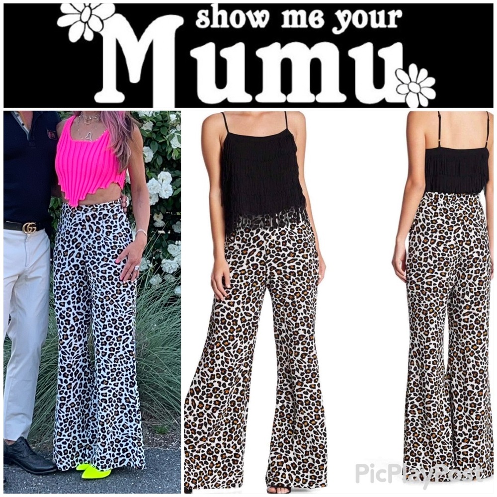 Show Me Your MuMu Eli Wide Leg Leopard Hi Rise Pocket White Black Trousers EUC S